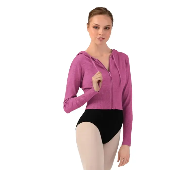 Bloch Cropped Knit Full Zip Hoodie, bluza damska z kapturem Bloch Cropped Knit Full Zip Hoodie, bluza damska z kapturem - Różowy - Deep pink Bloch