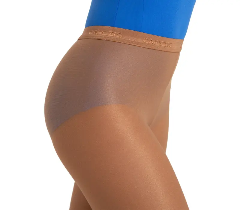 Capezio ultra shimmery, błyszczące pończochy dziewczęce ze strzemionem Capezio ultra shimmery, błyszczące pończochy dziewczęce ze strzemionem - Toast Capezio