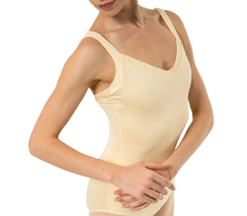 Capezio Dreamy Leotard, damski trykot na szerokich ramiączkach - Jasnożółty - Butter Capezio