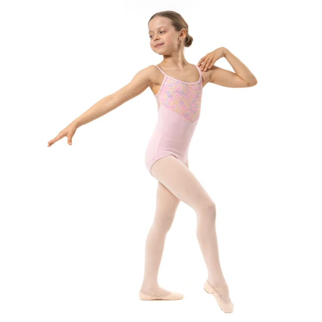 Capezio Lake leotard, kwiatowy trykot dziewczęcy na krótkich ramiączkach
