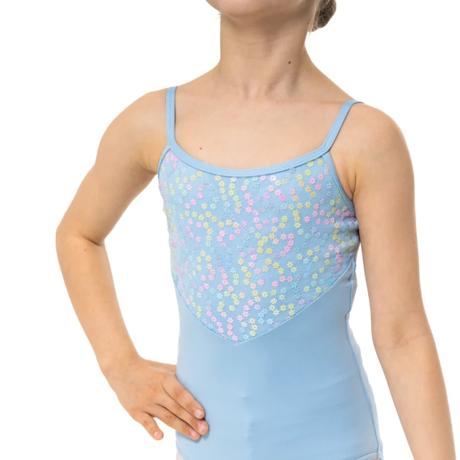 Capezio Lake leotard, kwiatowy trykot dziewczęcy na krótkich ramiączkach