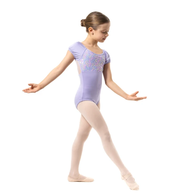 Capezio Lotus leotard, kwiatowy trykot dziewczęcy z krótkim rękawkiem Capezio Lotus leotard, kwiatowy trykot dziewczęcy z krótkim rękawkiem