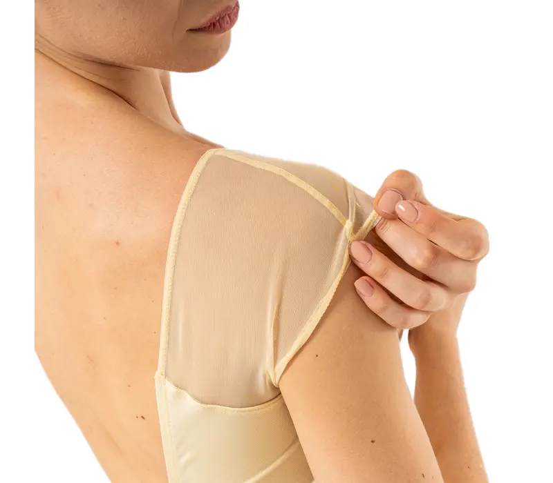 Capezio Moonsruck Cap Sleeve Leotard, damski body z krótkim siateczkowym rękawem - Jasnożółty - Butter Capezio Capezio Moonsruck Cap Sleeve Leotard, damski body z krótkim siateczkowym rękawem - Jasnożółty - Butter Capezio