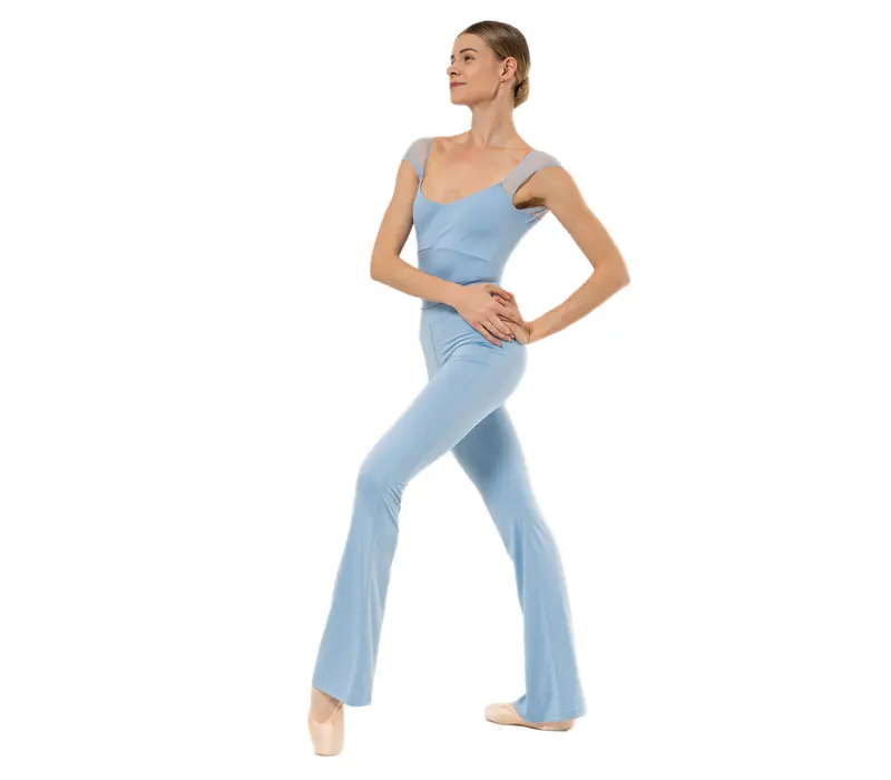 Capezio Moonsruck Cap Sleeve Leotard, damski body z krótkim siateczkowym rękawem - Jasnoniebieski - Horizon Capezio Capezio Moonsruck Cap Sleeve Leotard, damski body z krótkim siateczkowym rękawem - Jasnoniebieski - Horizon Capezio