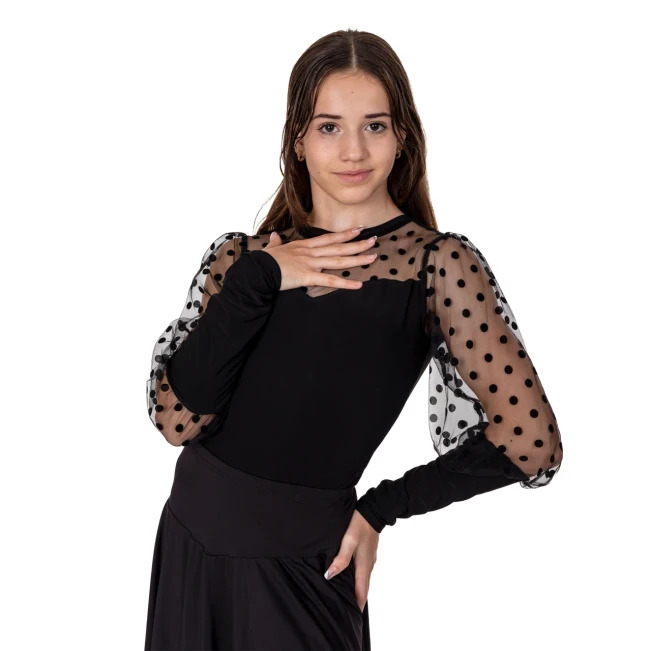 Claudia, dziewczęca trykot z rękawami w kropki Claudia, dziewczęca trykot z rękawami w kropki