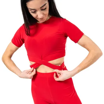 FSD Beny, top dla kobiet z krótkim rękawem i wiązaniem - Czerwony - red