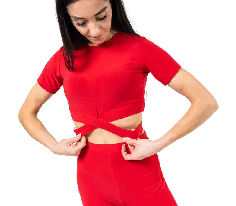 FSD Beny, top dla kobiet z krótkim rękawem i wiązaniem - Czerwony - red