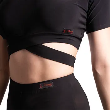 FSD Beny, top dla kobiet z krótkim rękawem i wiązaniem - Czarny