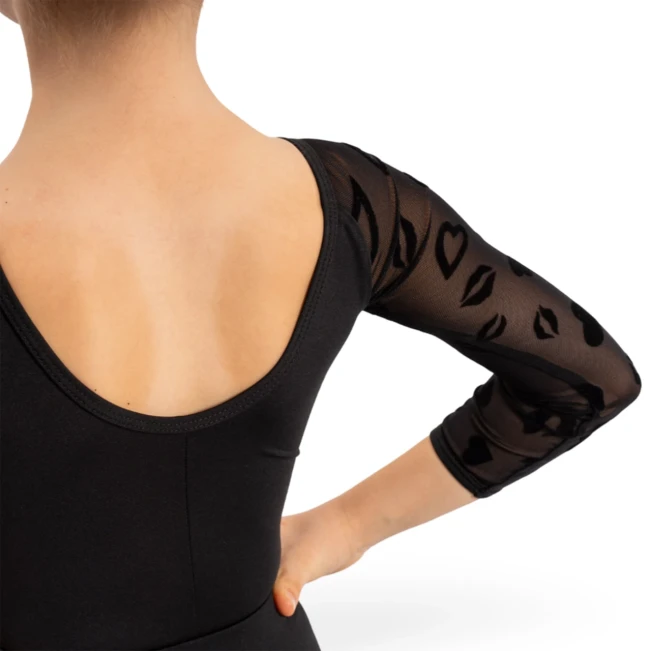 Grand Prix Danna flocked mesh, body dla dziewczynki z siateczkowymi rękawami