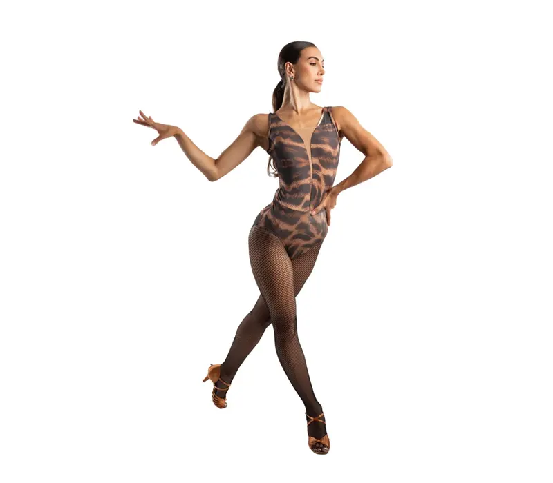 Grand Prix Gabrielle Bachatica, damskie body na grube ramiączka - Brązowa - Wild toffee GP