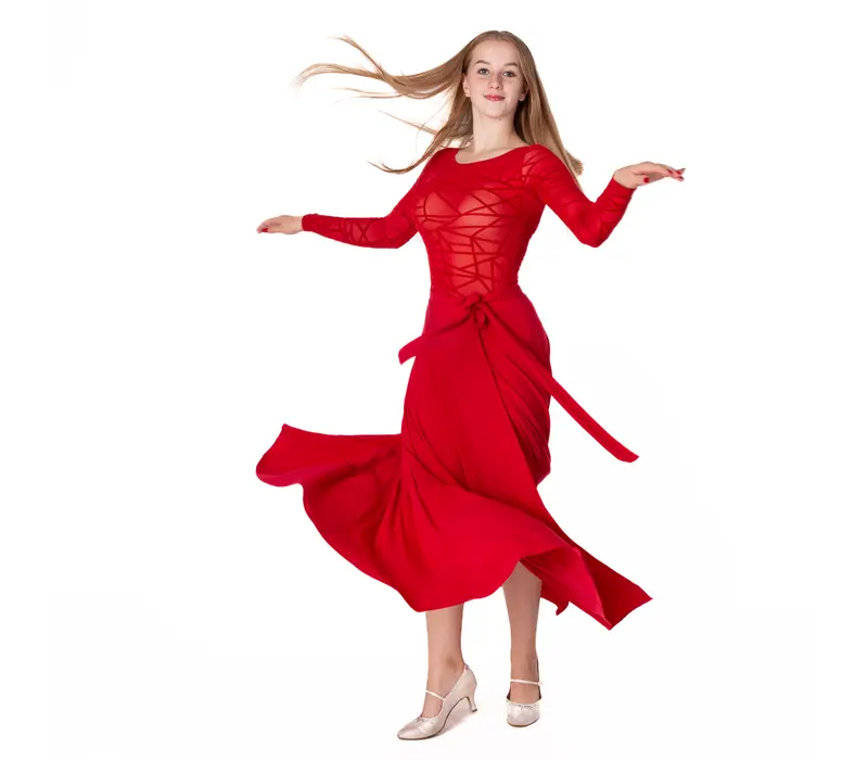 Karla line, damskie body w stylu latynoskim z długim rękawem - Czerwony - red