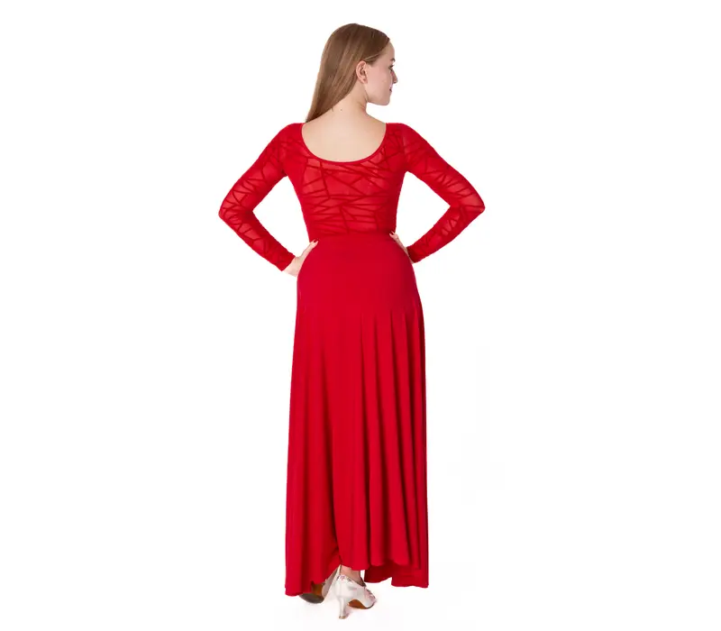 Karla line, damskie body w stylu latynoskim z długim rękawem - Czerwony - red