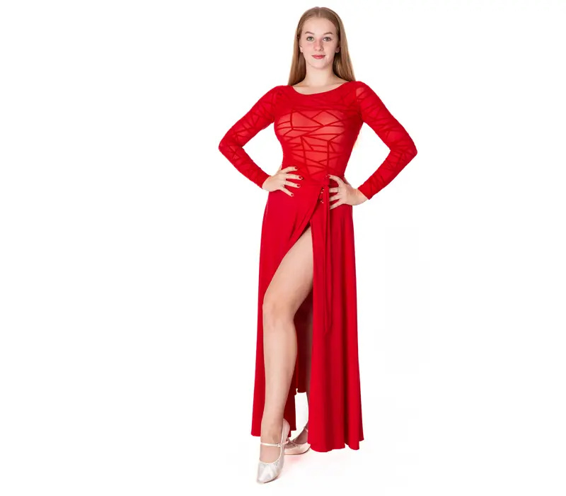 Karla line, damskie body w stylu latynoskim z długim rękawem - Czerwony - red