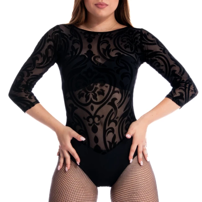 Grand Prix Karla, damskie body w stylu latino z długim rękawem Grand Prix Karla, damskie body w stylu latino z długim rękawem