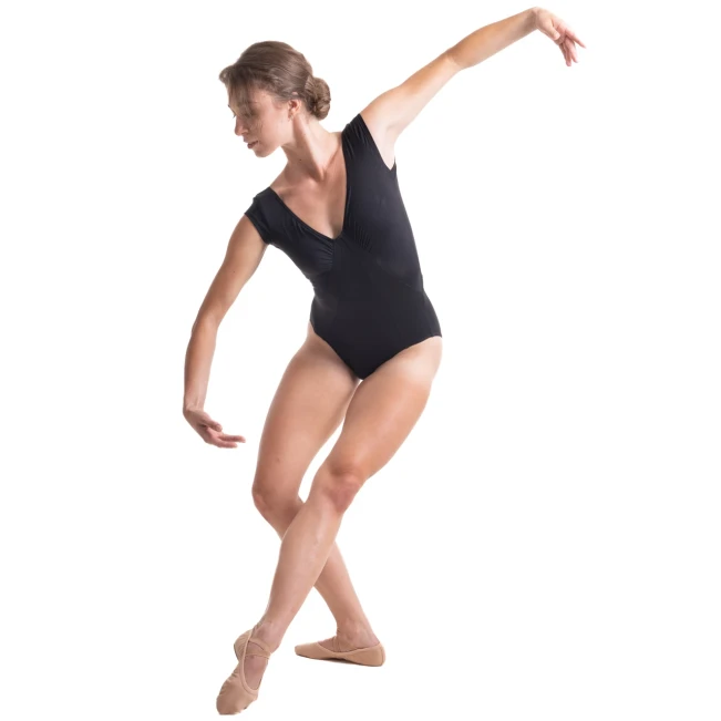 Mirella Black cap sleeve leotard, damski trykot Mirella Black cap sleeve leotard, damski trykot
