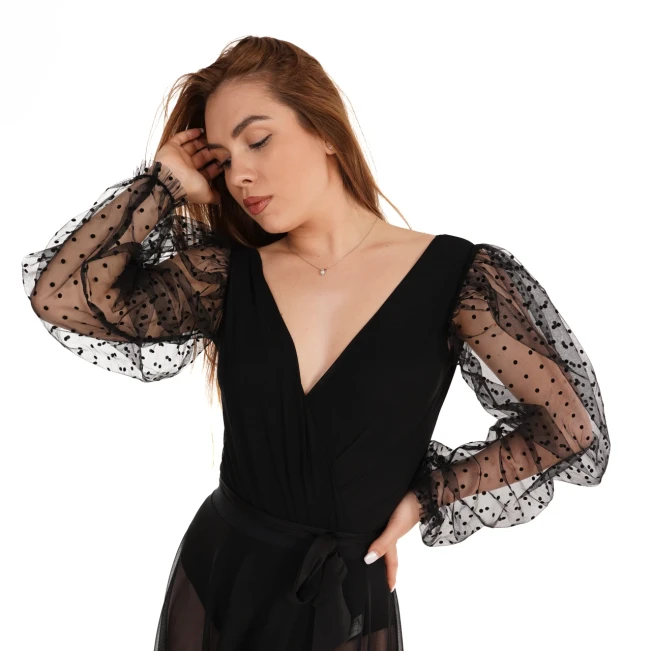 Jadore, body damskie z tiulowymi rękawami Jadore, body damskie z tiulowymi rękawami