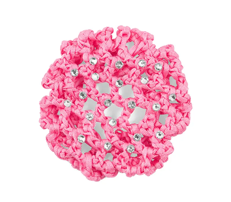 Rumpf Bun cover, kolorowa siateczka na kok z kryształkiem - Różowy - pink 