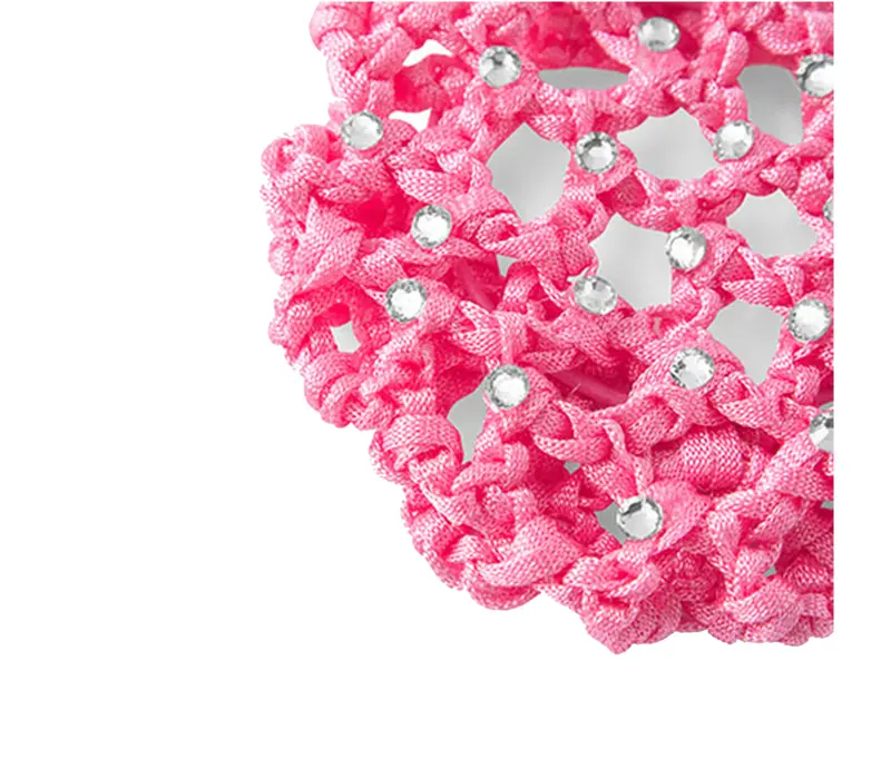 Rumpf Bun cover, kolorowa siateczka na kok z kryształkiem - Różowy - pink 