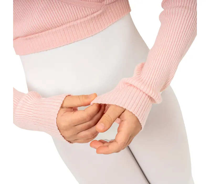 Bloch Fix Wrap Sweater, ciepły top dla dziewcząt Bloch Fix Wrap Sweater, ciepły top dla dziewcząt - Różowo światła Bloch