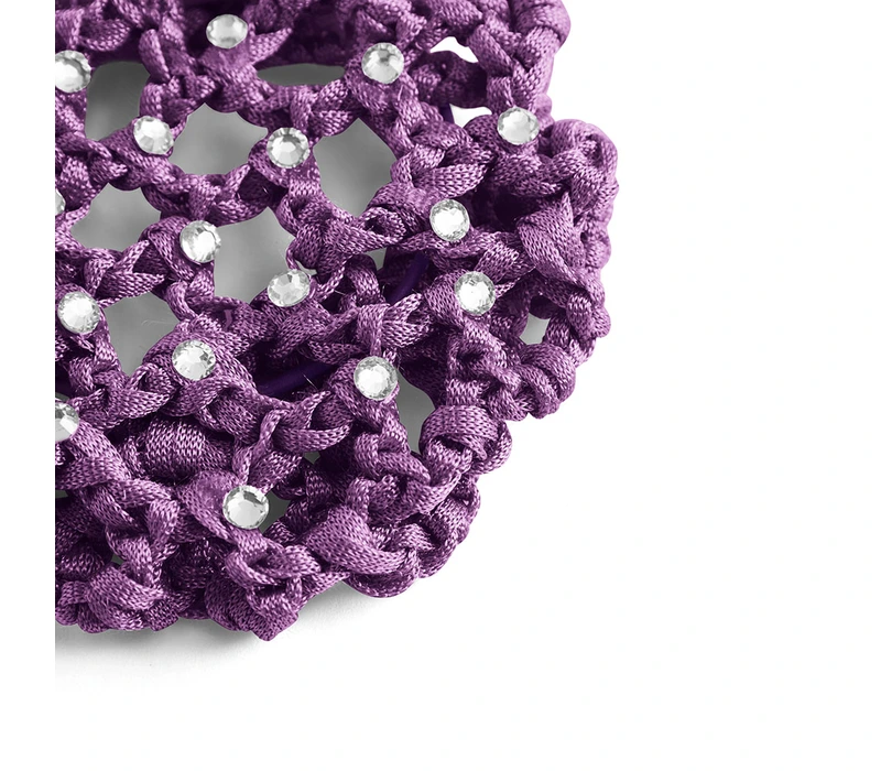Rumpf Bun cover, kolorowa siateczka na kok z kryształkiem - Fioletowy - purple